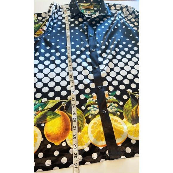 Prestige Original Black-Lemon Button Up Short Sleeve Shirt Silky Look Men's XL - Picture 5 of 6